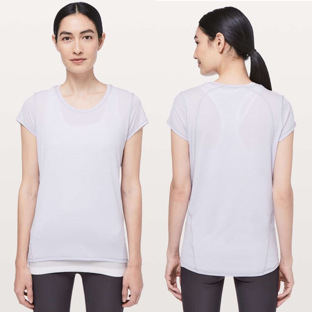 Lululemon Another Mile Short Sleeve Heathered Sheer Lilac Workout Top